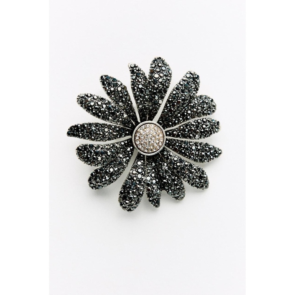 Floral‎ Rhinestone Brooch Pin Dark Silver Tone Daisy Statement 2.75" Sparkle - Picture 5 of 13